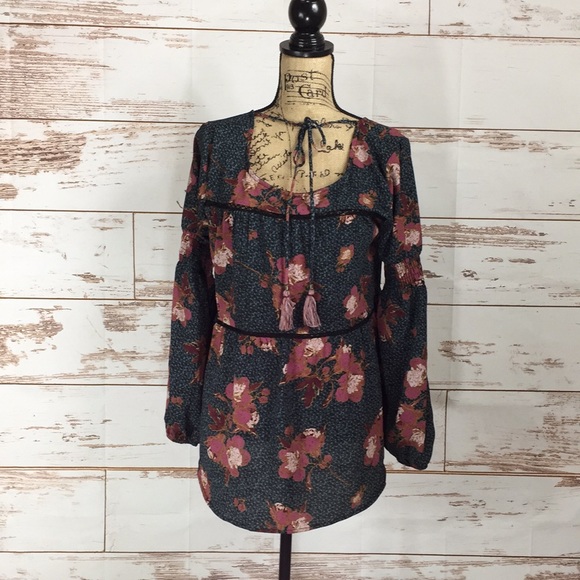 Knox Rose Tops - Floral Blouse with Tassles - NWOT